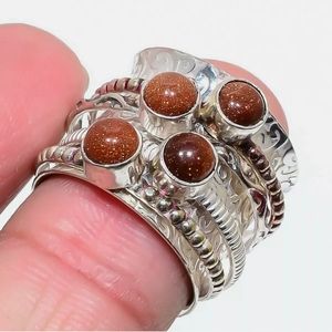New Multi Sunstone 925 Silver Spinner Ring.